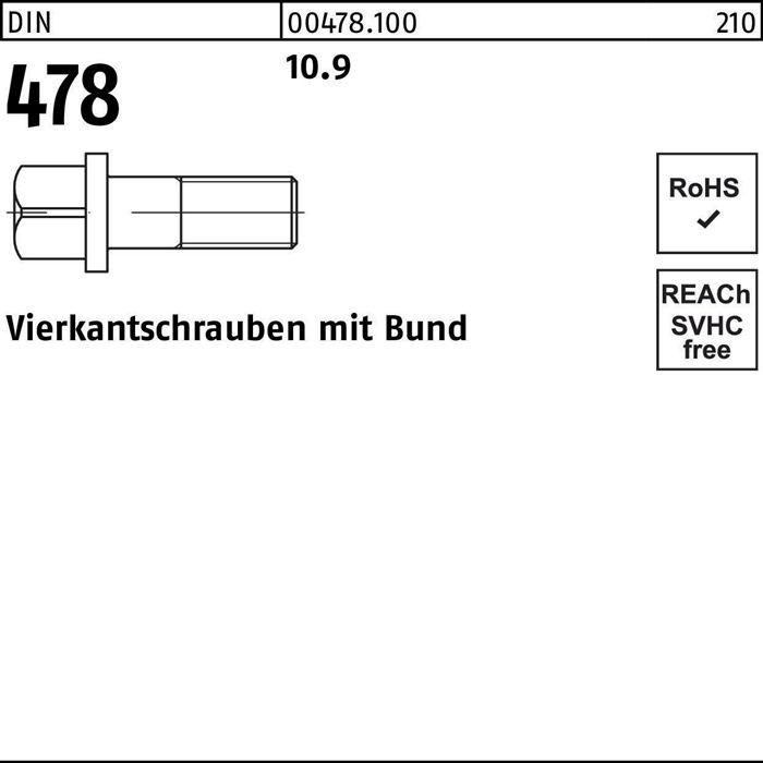 Produktbild Vierkantschraube DIN 478 m.Bund M 16 x 60 10.9 (10 Schrauben pro Stück)