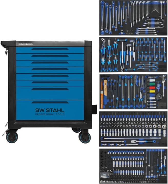 Produktbild SW-Stahl Z3200 Profi Werkstattwagen TT802 blau I 8 Schubladen I 5 Schubladen gefüllt I 434 teilig I (434 x)