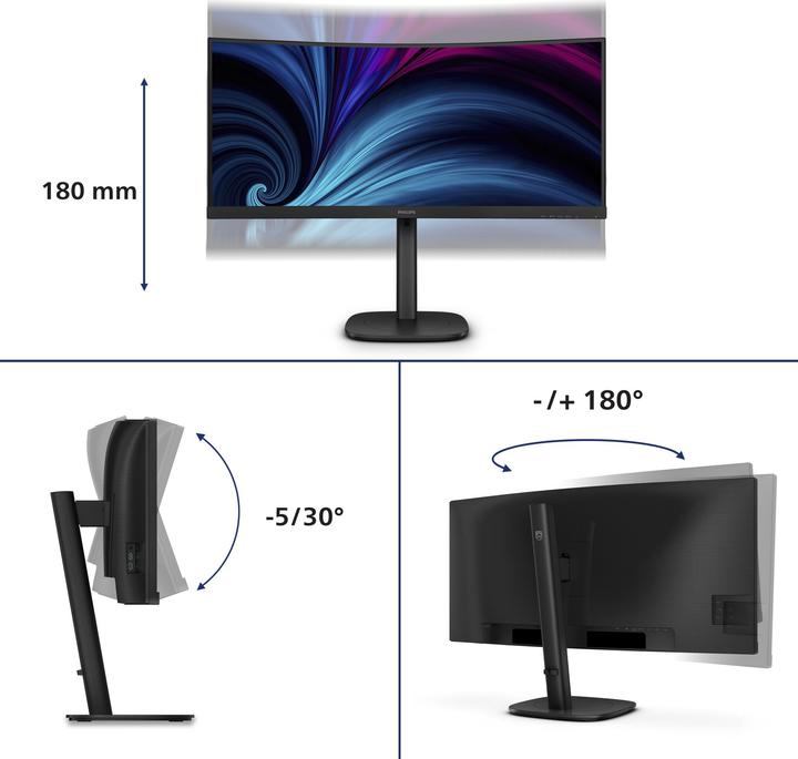 Produktbild Philips 86,4cm (34,0") 34B2U3600C 21:09 HDMI+DP+USB-C black (3440 x 1440 Pixel, 34")