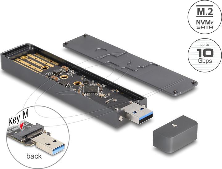 Immagine prodotto Delock Contenitore esterno per SSD PCIe M.2 NVMe o SSD SATA (M.2 2260, M.2 2242, M.2 2230, M.2 2280)