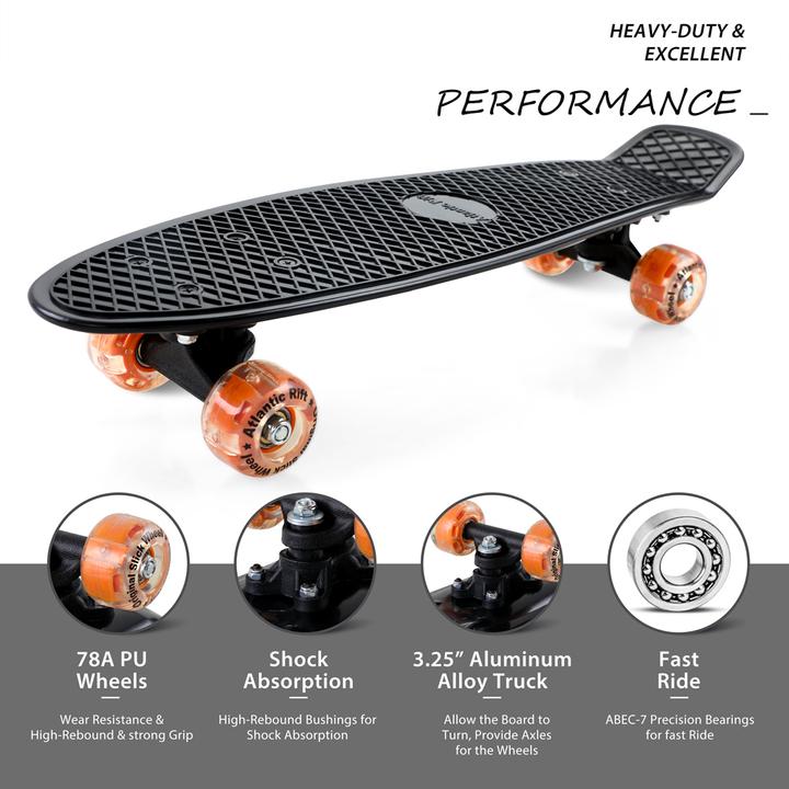 Image du produit Monzana Skateboard Mini Cruiser 57cm LED Vintage (22.44")