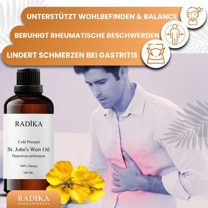 Produktbild Radika Johanniskrautöl, Johanniskrautöl, 100 % Rein, BIO, natürlich, 100 ml (Körperöl, 100 ml)