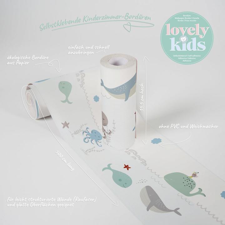 A.S. Création Lovely Kids Kinderzimmer Ocean Party mit niedlichen Walen und Kraken (15 x 500 cm)