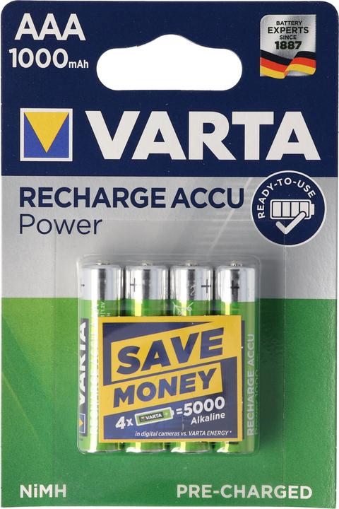 Varta Recharge Accu Power (4 pz., AAA, 1000 mAh)