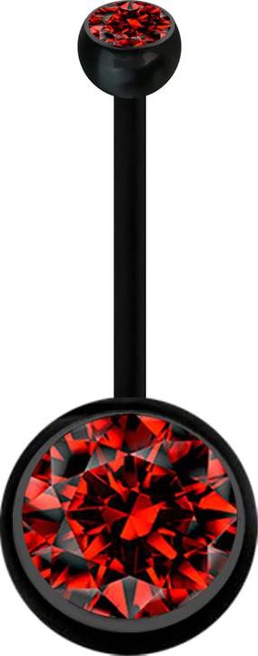 Produktbild Star Piercing Banane Schwangerschaft schwarz mit zwei Kugeln Kristall gross rot (Bioflex, ohne Messing)