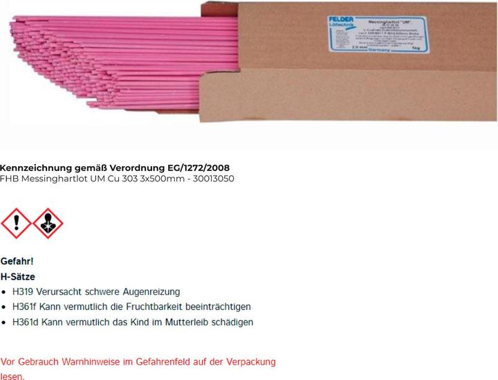 Produktbild Felder Messinghartlot UM Cu 303 3x500mm L-Cu Zn 40 flussmittelummantelt 5 kg