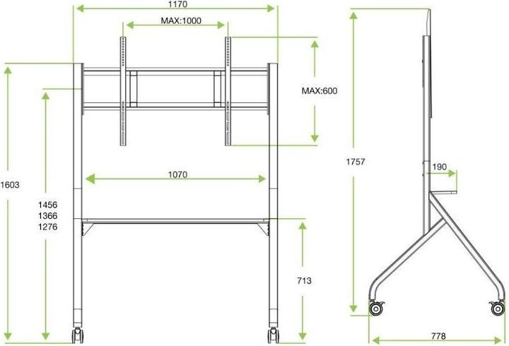 Actual product image Techly EFB TV trolley for LCD/LED/Plasma TV 165.1cm 65inch - 254cm 100inch white (100", 100 kg)
