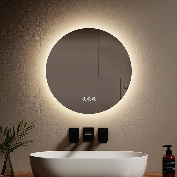 Produktbild Emke Badspiegel mit Beleuchtung Φ50cm,Beschlagfrei, 3 Farbtemperaturen(3000K-6500K) und dimmbaren