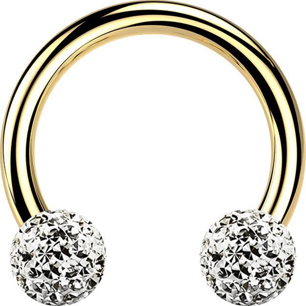 Actual product image Star Piercing Micro Circular Barbell gold-plated with two crystal balls silver epoxy protective layer (without brass, Titanium G23)
