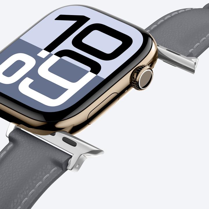Image du produit Amazingthing Class Band Lederarmband für Apple Watch 45 / 46 / 49 mm - Grau (Acier inoxydable, Cuir pleine fleur)