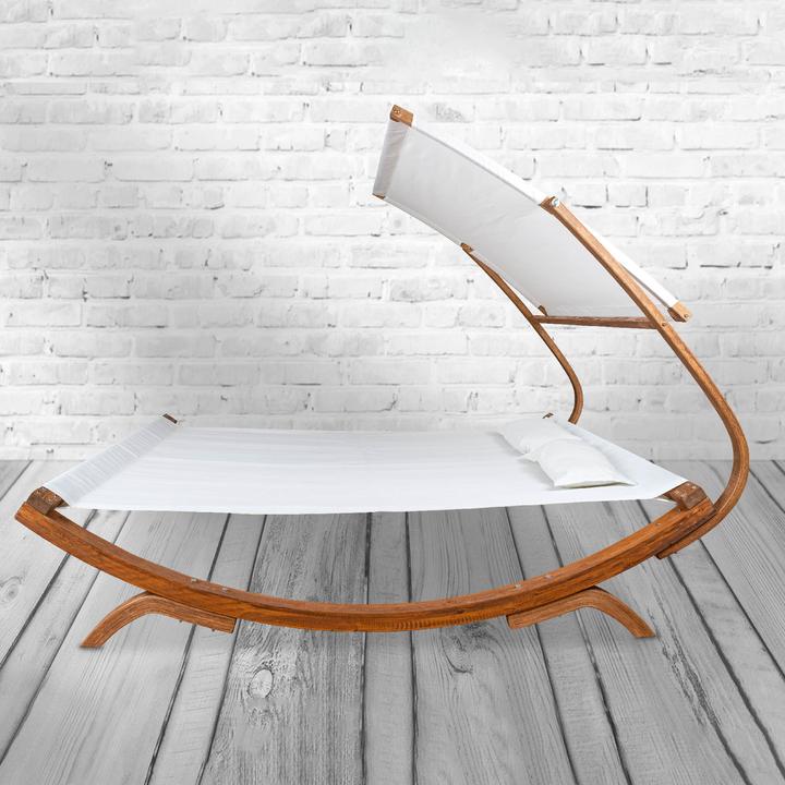 Produktbild PureHaven Loungebett mit Sonnendach 220x168x135cm für 2 Personen massiv Holzrahmen Kopfkissen Garten (220 cm)