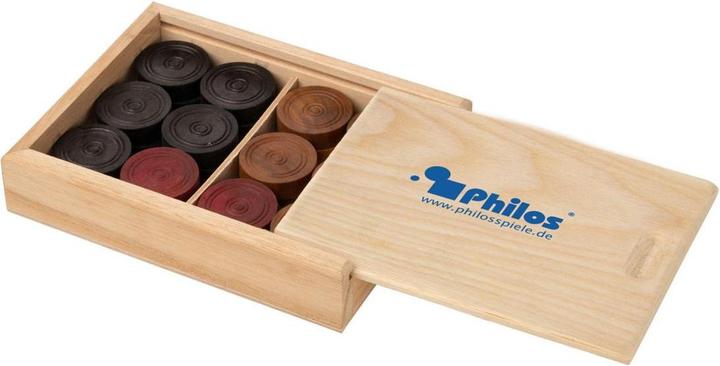 Image du produit Philos Pions Carrom Bulldog, dans une boîte en bois (Français, Italien, Allemand)