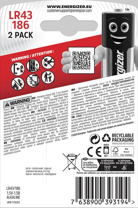 Produktbild Energizer LR43/186 Specialty (2 Stk., LR43, 123 mAh)