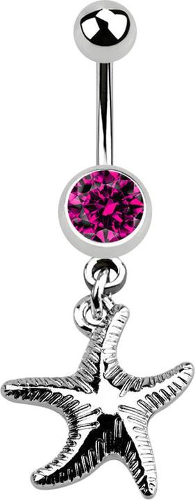 Star Piercing Banane silber mit Anhänger Seestern fuchsia (ohne Messing, Chirurgenstahl 316L)