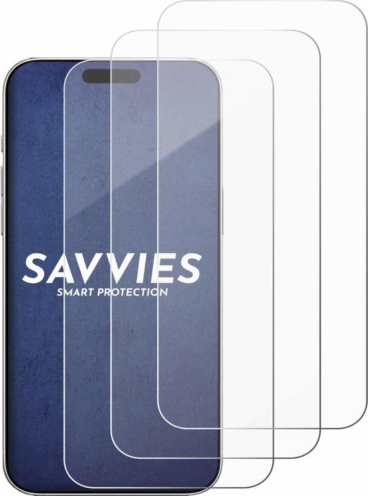 Actual product image Savvies 9H armoured glass screen protector Clear transparent glass (3 Piece, Apple iPhone 16)