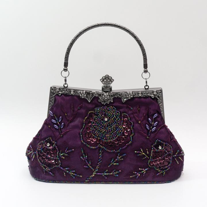 Image du produit Only-Bags.Store Sac de soirée en broderie florale perlée, sacs à main de mariage en satin vintage, pochette clip à