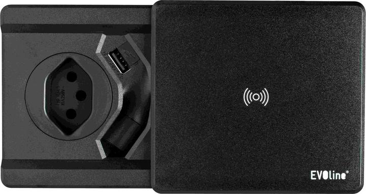Actual product image Evoline Square80 T13 USB-A Qi Charging Station Recessed Socket, Black