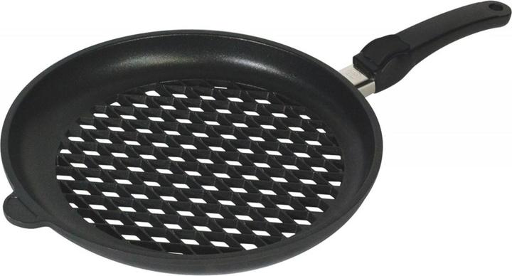 Produktbild AMT Grillpfanne mit Rautenmuster offen Stiel abnehmbar (32 cm, Grillpfanne, Aluminiumguss)