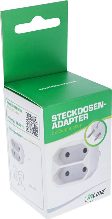 Actual product image InLine Socket outlet adapter, CEE7/17 to 2x Euro socket, with enhanced touch protection, white (CEE 7/4, 2 x)