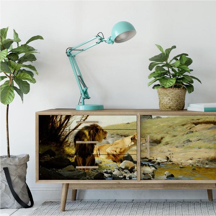 Produktbild Trenddeko Ein Löwe und eine Löwin an einem Bach (200 x 80 cm)
