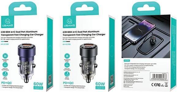 Produktbild Usams Ład. sam. C39 USB+USB-C 60W Fast Charge fioletowy/purple CC208CC02 (US-CC208) (60 W)