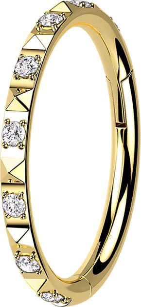 Actual product image Star Piercing Micro segment ring hinged gold plated side pyramids and crystals silver (Titanium G23, without brass)