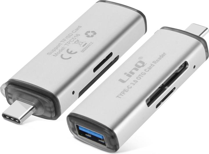 Image du produit LinQ Lecteur de carte SD / Micro SD Connecteur USB-C, fonction OTG, - Gris (USB-C)