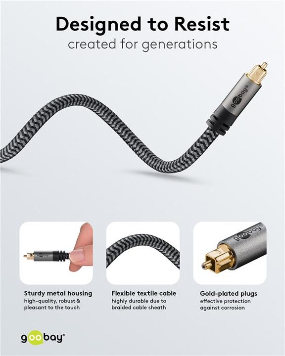 Actual product image Goobay TOSLINK cable, 1 m, Sharkskin Grey (1 m, TOSLINK)