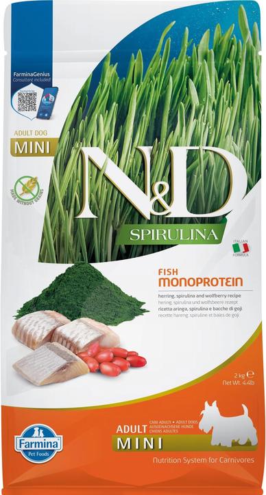Farmina N&D Spirulina Herring Adult Mini - Trockenfutter für Hunde - 2 kg (Adult, 1 Stk., 2000 g)