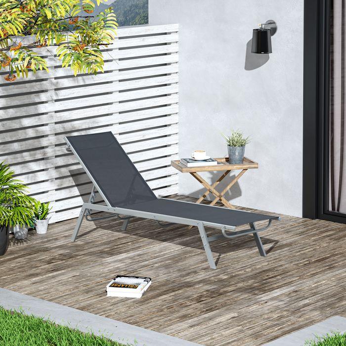 Produktbild Swisshandel24 Garten-Sonnenliege, Relaxliege, 5-stufige Rückenlehne, Metall, Schwarz 170 x 58 x 97 cm (170 cm)