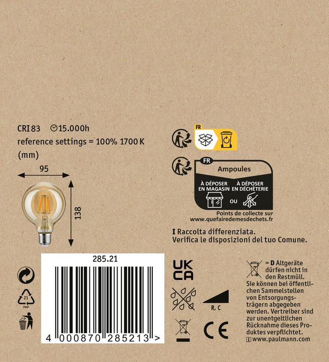 Produktbild Paulmann 1879 Filament Globe (E27, 6 W, 450 lm, 1 x)