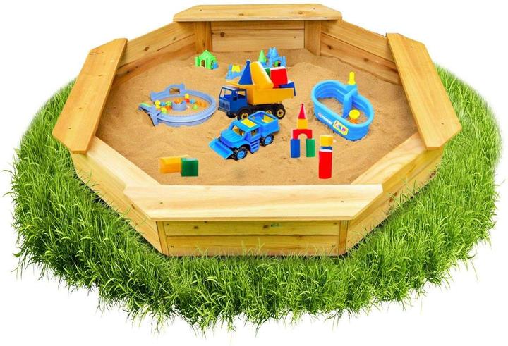 Actual product image Coemo Sally Hexagonal Sandpit Wood Brown with Black Groundsheet