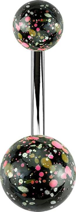 Star Piercing Banane silber mit zwei splatter Kugel pink (ohne Messing, Chirurgenstahl 316L)