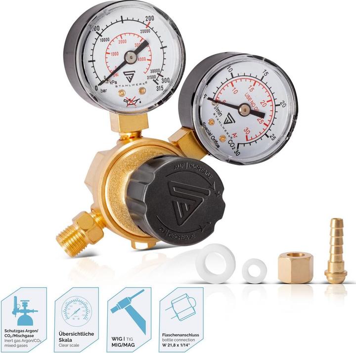 Produktbild Stahlwerk Mini Druckminderer Druckregler 200 Bar für Argon CO2 Mix