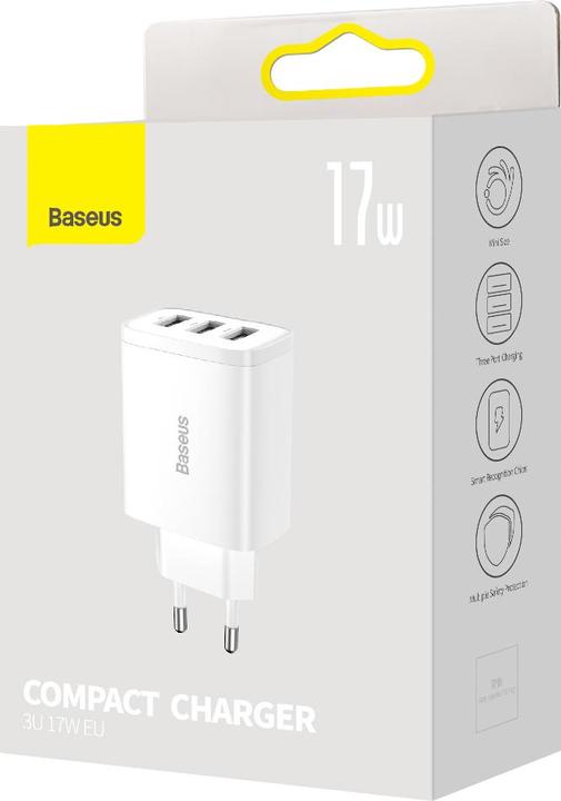 Image du produit Baseus Compact Charger 3U 17W EU Blanc (17 W)