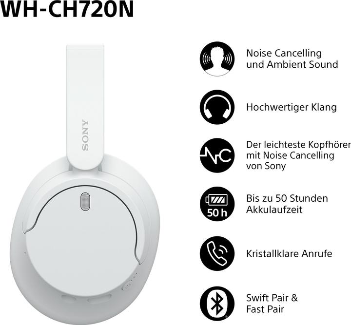 Productafbeelding Sony WH-CH720N (NC, 35 h, Draadloze, Bedraad)