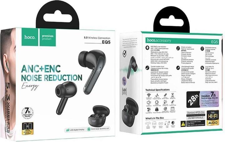 Actual product image Hoco EQ5 Energy Headset Wireless In-Ear Calls/Music Bluetooth Black (ANC, 7 h, Wireless)