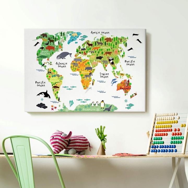 Produktbild Trenddeko mit Korkrückwand - Tierische Weltkarte (80 x 50 cm)