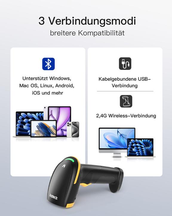 Produktbild Inateck Barcodescanner 36 black (BCST-36 black) (2D-Barcodes, 1D-Barcodes)