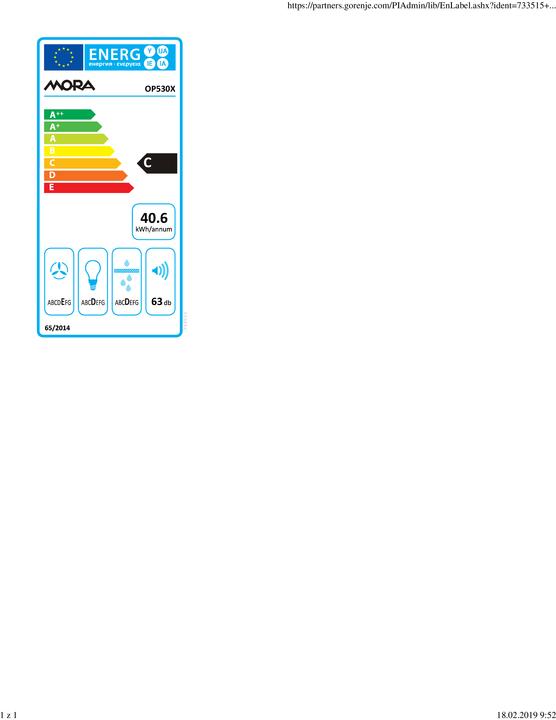 Energy Label Mora & Memo OP 530 X (Wall hood)