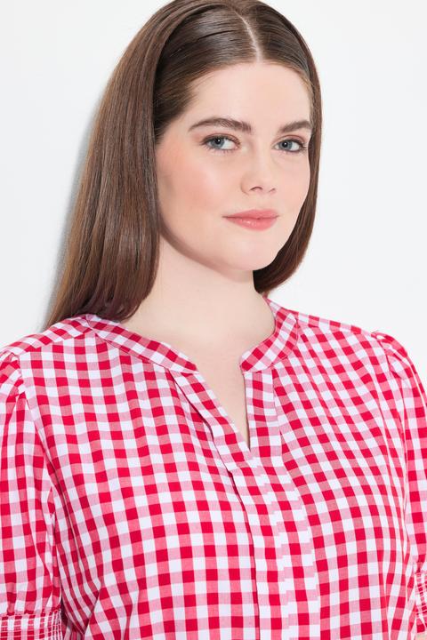 Produktbild Ulla Popken Trachten-Karobluse, Zierfalte, Stehkragen, Puff-Halbarm (60)