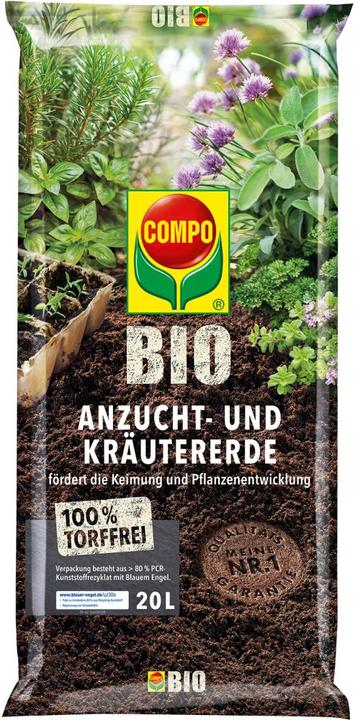 Compo Growing and herb soil BIO peat-free 20 litres (20 l, Soil without peat)