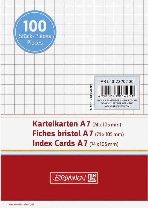 Fiches A7 au carré (A7, 180 g/m², 100 x)