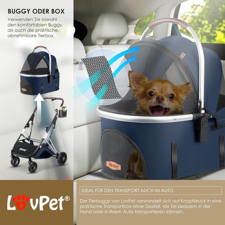 Image du produit Lovpet Poussette pour chien 3en1 (Chat, Chien, Ouverture complète, Pliable, Respirant)