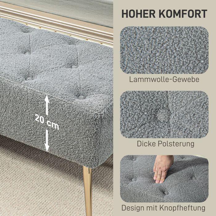 Produktbild Swisshandel24 Sitzbank, Lammwolle-Optik, Stahlbeine, 112x41x46cm, Grau (112 cm)