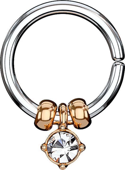 Star Piercing Micro Piercing Ring silber mit Kristallanhänger und Stahlperlen rosegold (Messing, Chirurgenstahl 316L)