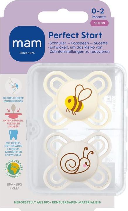 Image du produit MAM Perfect Start silicone, 0-2 mois, 2 pcs, abeille/escargot (2 x, jusqu'à 2 M.)