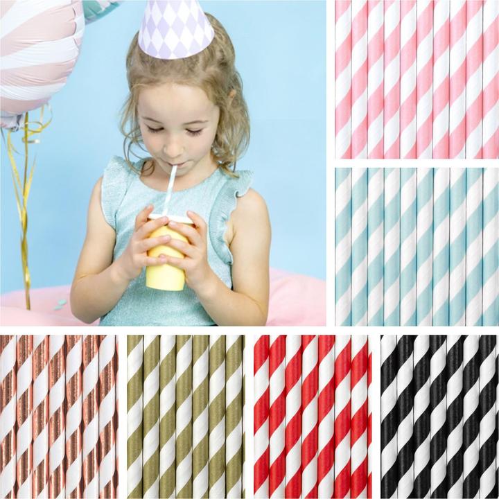Actual product image Partydeco Red and white striped paper straw (10 x)