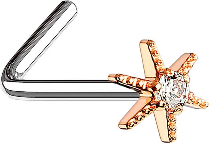 Star Piercing Nasenstecker gewinkelt rosegold Seestern mit Kristall (Chirurgenstahl 316L, Messing)