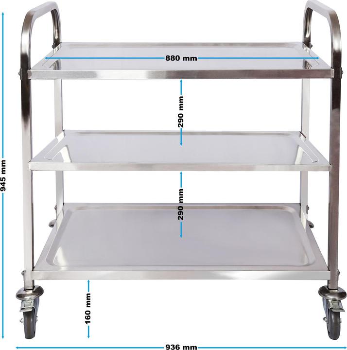 Image du produit Wiltec Chariot de service Acier affiné 3 Étagères jusqu’à 150kg Desserte Table servante mobile avec frein